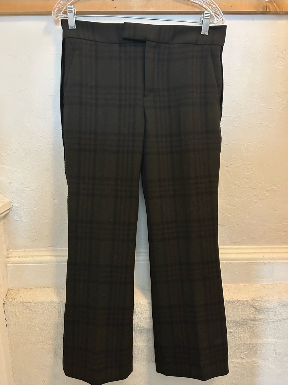 Zara Olive Plaid Straight-Leg Pants